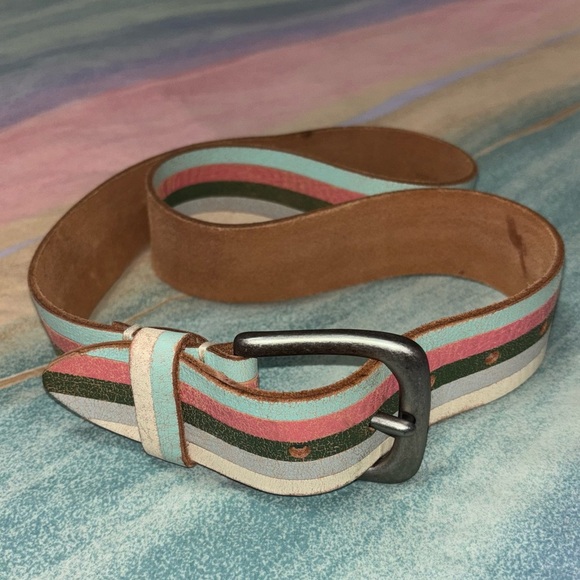 Fossil striped leather belt multicolor size medium - Picture 1 of 5
